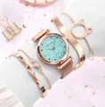 Rose gold quartz watch set with mint green floral dial and matching cat-ear bracelets - Blue Dial (Orange Box)