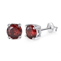 Classic S925 sterling silver stud earrings with a four-claw set red gemstone - Red Gemstone Studs SE84-R / Red