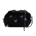 Schwarze Plissee-Beuteltasche im Gothic-Stil mit Metall-Schmetterlingen und Gliederkette - Schwarz