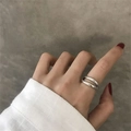 Minimalist double layer silver ring for women featured in a stylish hand-worn view - JZ0258 (Simple Double)