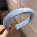 Blue plush headband for women featuring a soft fuzzy texture for face washing - Haze Blue