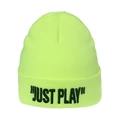 Neon yellow knitted beanie with JUST PLAY embroidery and cozy ear protection for women - M (56-58cm) / Yellow