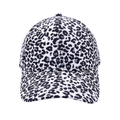 Detailed close-up of a white baseball cap featuring black and blue leopard print patterns - White Black Blue Grey Leopard (Series B-06)