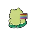 Cute green frog sitting on lotus leaf holding a rainbow flag enamel brooch pin - Frog with Rainbow Flag (QHXZ1494)
