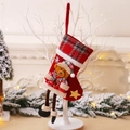 Red Christmas stocking with a 3D teddy bear and golden star hanging on a tree - E-W40 Medium Long Leg Bear Stocking