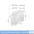 White tall refrigerator organizer bin with wheels and ventilated side cutout design - High Basket with Side Cutout and Wheels - PP