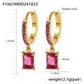 Elegant 18K gold-plated stainless steel earrings with square pink zircon pendant - Gold Red Zircon Earrings