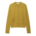 Retro mustard yellow knit cardigan with round neck and buttons on a white background - S / Ginger Yellow