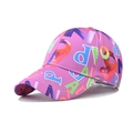 Detail showing colorful graffiti letter printing on a purple cotton baseball cap - Adjustable / Purple
