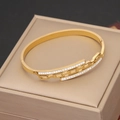 Bracciale rigido dorato vintage con strass bianchi e maglie a catena eleganti - Stile Aperto a Maglie di Catena in Zirconia a Doppia Fila (2#)