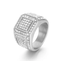 Hip hop silver stainless steel signet ring for men with square pave set white crystals - US 7 / Silver Square Pave Style (KR108367-MZOZ)