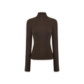Top termico marrone scuro slim fit con mezza zip collo alto e trama in maglia - XS / Marrone Scuro