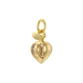 Close-up of a gold strawberry pendant with pink crystals and a metallic polished finish - Gold Pink Zircon Peach