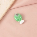 Macro shot of green handmade glass fish pendant with white texture on pink satin - Green Striped Fish Single Loop (3#) / Steel