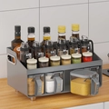 Portaspezie da cucina grigio a due livelli con cassetti e finestre trasparenti a vista - Set Standard (33x18.8x16.8cm) / Grigio Premium