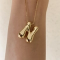 18K gold plated bubble initial N pendant necklace with a polished 3D balloon design - Letter N (Single Pendant)
