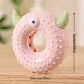 Pink monster-themed donut dog squeaky toy with textured surface, 9.5cm diameter - Hoop Style / Pink