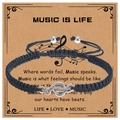 Adjustable black braided rope music note bracelet with silver treble clef charm - Music Bracelet (Black Rope) / Black