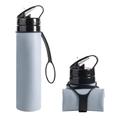 Borraccia pieghevole in silicone blu da 600ml mostrata aperta e chiusa - Grigio