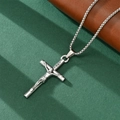 Hip hop silver crucifix necklace with INRI cross pendant and stainless steel box chain - Crucifix INRI Cross Pendant