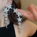 Elegant silver star tassel earrings with rhinestones on a female model for formal events - 51# Silver Earring Post - Silver