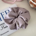 Oversized lavender satin scrunchie with woven label for French ballet style hair styling - Matte Purple