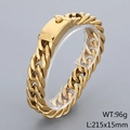 Bracciale da uomo cubano in acciaio inossidabile dorato, 15mm di larghezza, peso 96g - 215x15mm / Oro (KB56160-D)