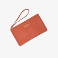 Orange PU leather long wallet for women with wristlet and top zipper closure design - Orange