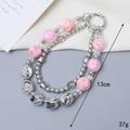 Zilveren kralenketting met roze konijn kralen en veerringsluiting voor tassen 13cm - Roze Konijn Kralen Hanger (K3480)
