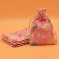 Pink linen drawstring pouch featuring cartoon deer and flower prints for gift packaging - Pink Deer