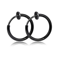Classic black stainless steel clip-on hoop earrings with a sleek minimalist design - Black (10mm)