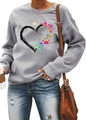 Women's light grey sweatshirt with black heart outline and colorful animal paw print pattern - Light Grey Paw Heart