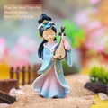 Miniature Wang Zhaojun resin figurine in traditional blue Hanfu holding a pipa lute - -36 Small Wang Zhaojun