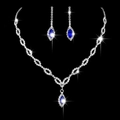 Set gioielli sposa argento con gemme blu e strass lucidi su sfondo nero - 652 Blu Set da 2 Pezzi / Collana + Orecchini