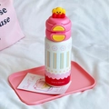 Thermos enfant en acier 316 blanc avec couvercle rose et motif nuage jaune - 550ml / Lignes Florales