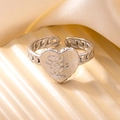Silver heart open ring with chain band design and Love You engraving in titanium steel - Heart Steel Color 56