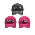 Set di cappellini da baseball per famiglia grigio e magenta con ricamo MAMA, PAPA e MINI - Set Nero e Rosso Rosa
