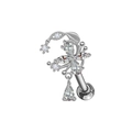 Detailed view of silver navel piercing with marquise zircon flower and pear drop charm - Silver Zirconia Flower Waterdrop