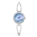 Reloj de cuarzo GEDI plateado con bisel de pedrería y esfera de nácar azul iridiscente - Azul Plateado