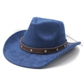 Cappello da cowboy classico in pelle scamosciata blu scuro con fascia marrone e strass - Blu navy