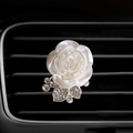 White pearl rose vent clip for car interior with sparkling rhinestone silver leaf - [Silver] Rose