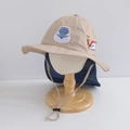 Detail view of khaki quick-dry sun hat with neck protection flap and animal embroidery - 50-52cm / Beige