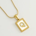 Golden snake chain necklace featuring a square white shell pendant with a 3D letter Q - Q (With Chain)