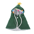 Dark green Christmas tree pet cloak with yellow star and colorful pompoms for cats and dogs - Christmas Tree Shaped Green Cape