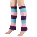 Chunky knitted leg warmers with purple, light blue and pink horizontal stripe pattern - Striped Purple and Blue