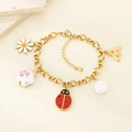 Pulsera de cadena dorada con dijes de abeja, mariquita y margarita de estilo floral - Mezcla de margaritas y nubes (KB206897-SXSJ)