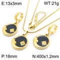 Golden stainless steel jewelry set with black enamel moon and sun patterned pendants - Black Enamel Moon Star Style (KS220227-HM)