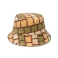 Cappello pescatore in peluche a scacchi verdi e gialli caldo per l'inverno - M (56-58cm) / Quadri Verde Giallo Beige (A)