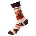 Mid-calf Egyptian themed cotton socks in beige and brown with pyramid graphics - 1193-Egypt