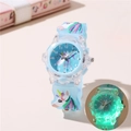 Orologio luminoso per bambini con motivo unicorno e cinturino in silicone blu con LED - Celeste